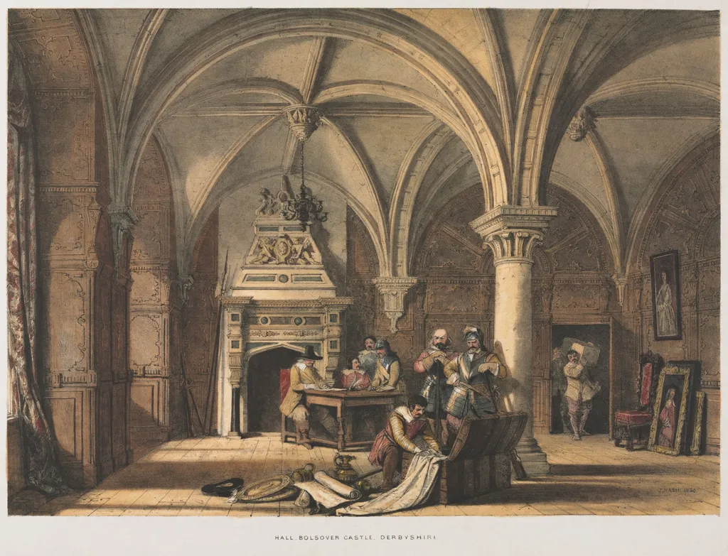Hall, Bolsover Castle, Derbyshire, by Joseph Nash, 1840