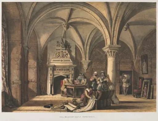 Hall, Bolsover Castle, Derbyshire, by Joseph Nash