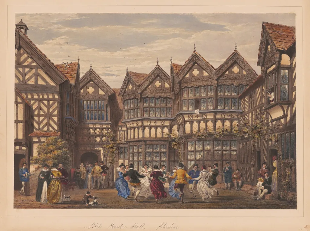 Little Mereton Hall, Cheshire, by Joseph Nash, ink, 1849
