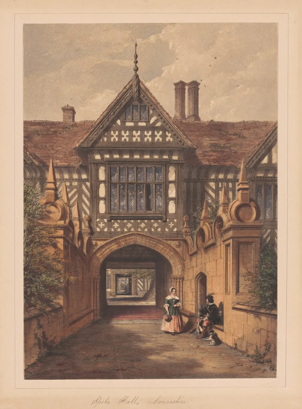 Speke Hall, Lancashire, by Joseph Nash, ink, 1849