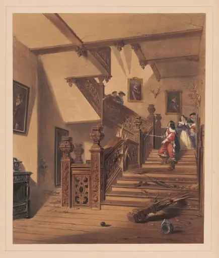 Staircase, Aston Hall, Warwickshire, by Joseph Nash