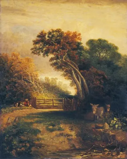 Landscape with Picnickers and Donkeys by a Gate, by Joseph Paul