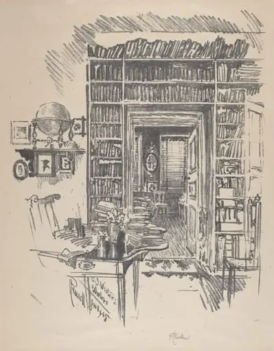 Book-Room at Dr. Wister's, by Joseph Pennell