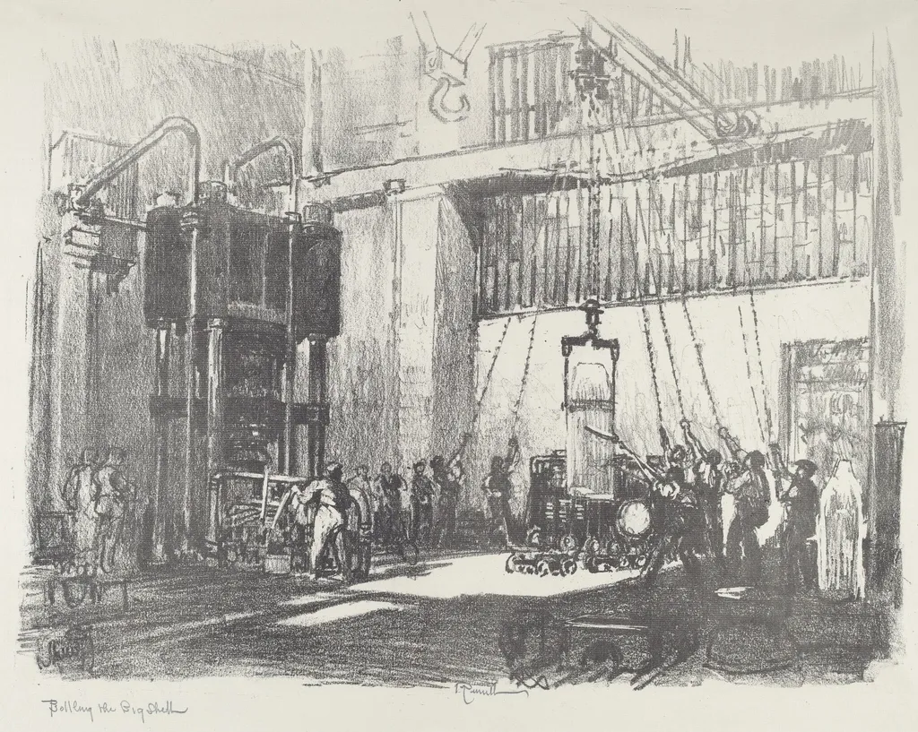 Bottling the Big Shell, by Joseph Pennell, ink, 1916