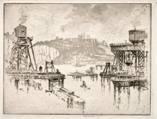 Building Dover Pier, by Joseph Pennell