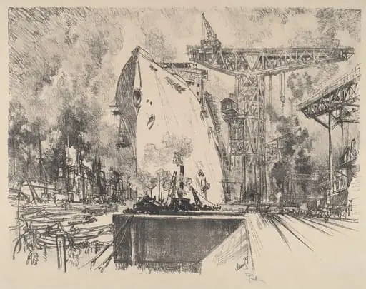 Building the Bismarck, Hamburg, by Joseph Pennell