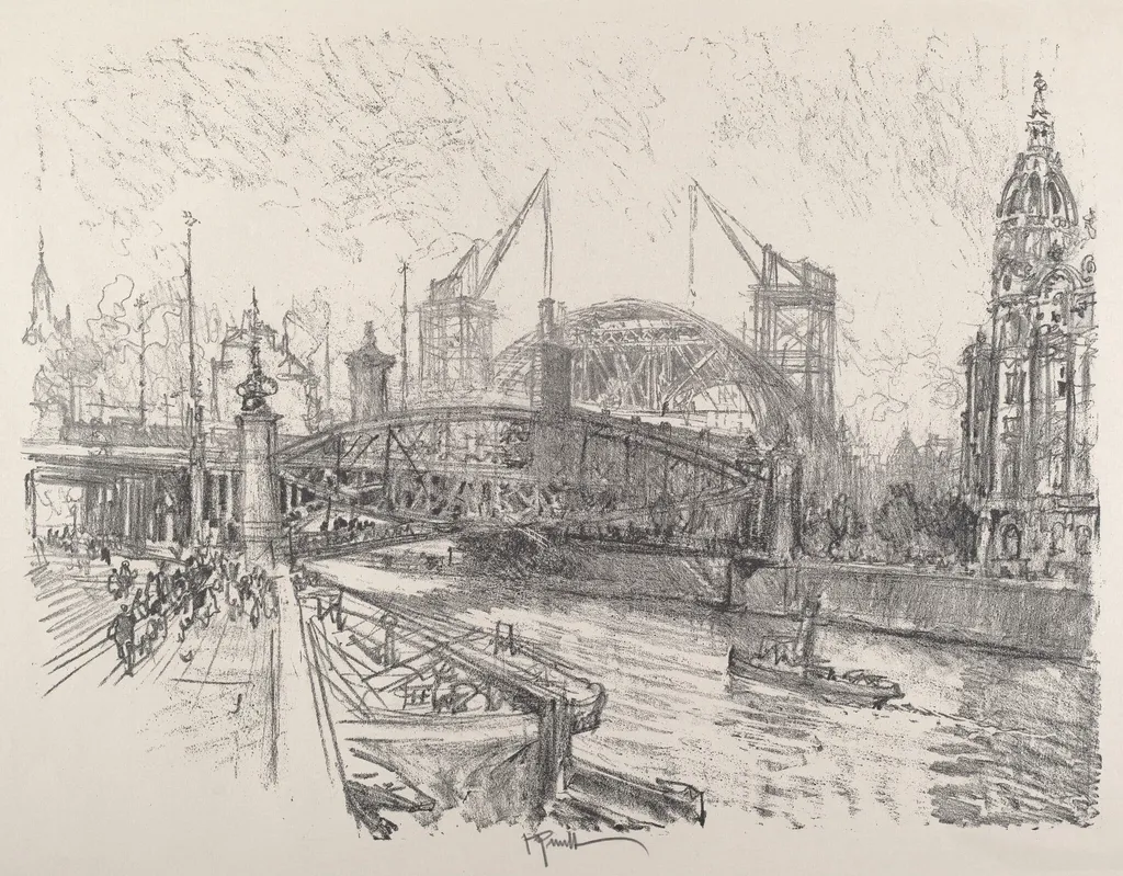 Building the Freidrich-Strasse Station, by Joseph Pennell, ink, 1921