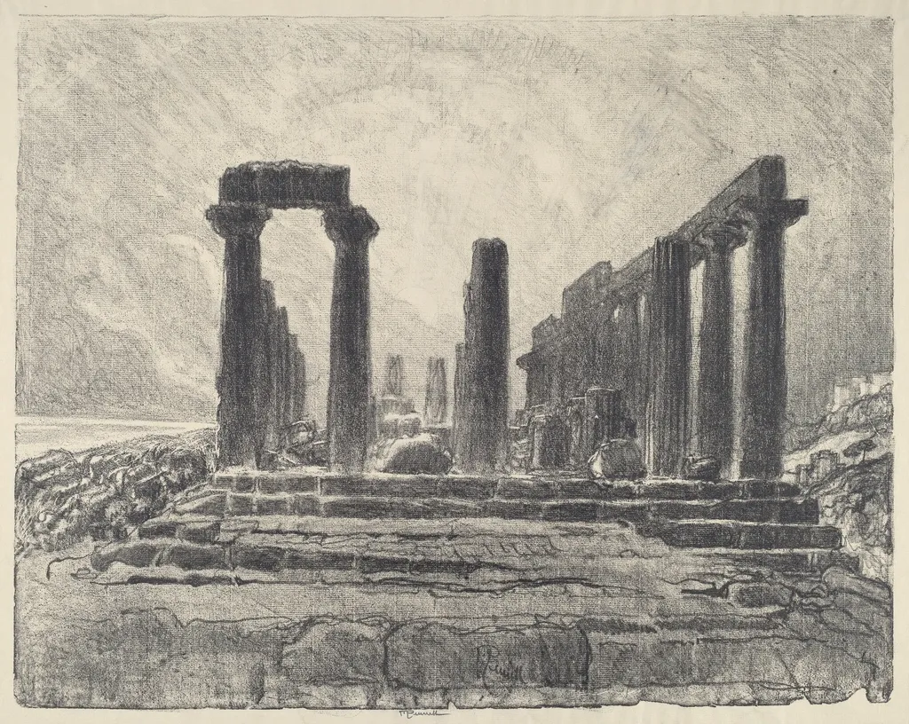 Columns of the Temple of Juno, Girgenti, by Joseph Pennell, ink, 1913