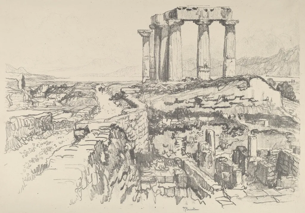 Corinth, towards the Gulf, by Joseph Pennell, ink, 1913