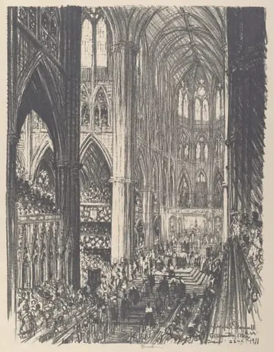 Coronation of King George V and Queen Mary in Westminster Abbey, by Joseph Pennell
