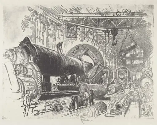 Cutting and Turning a Big Gun, by Joseph Pennell