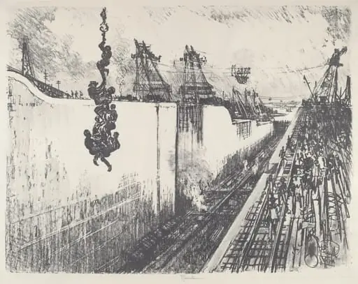 Dinner Time, Gatun Lock, by Joseph Pennell