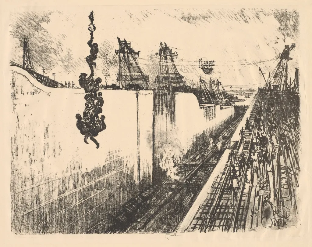 Dinner Time, Gatun Lock, Panama, by Joseph Pennell, 1912