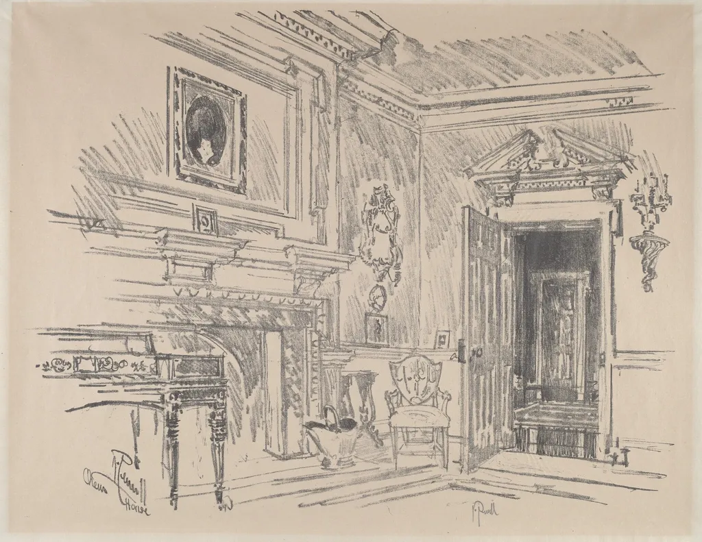 Drawing Room at Cliveden, by Joseph Pennell, ink, 1912