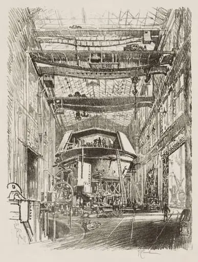 English War Work:  Building the Great Turret, by Joseph Pennell