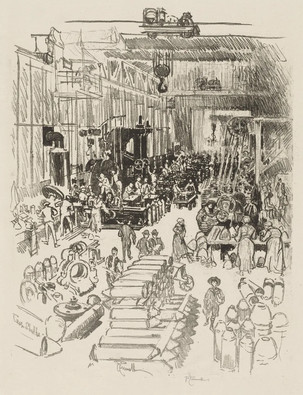 English War Work: Finishing Shells, by Joseph Pennell, 1916