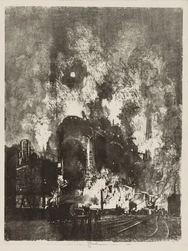English War Work:  Furnaces at Night, by Joseph Pennell