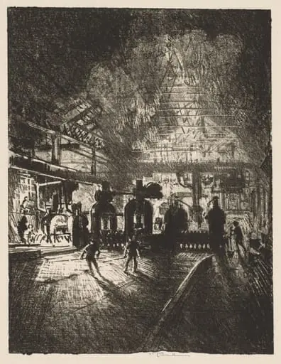 English War Work:  In the Jaws of Death, Rolling Bars for Shells, by Joseph Pennell