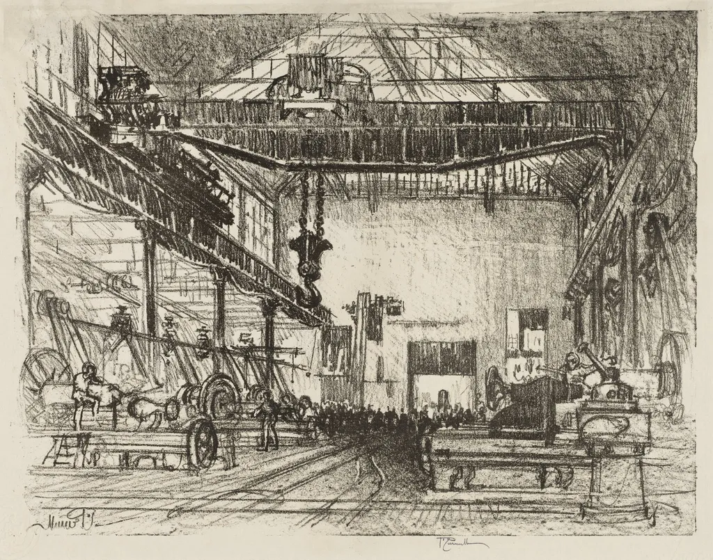 English War Work: Planing Big Shells, by Joseph Pennell, 1916