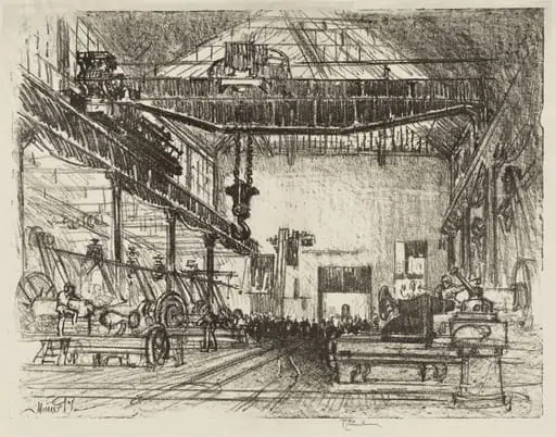 English War Work: Planing Big Shells, by Joseph Pennell