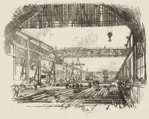 English War Work: Steel Bars for Shells, by Joseph Pennell