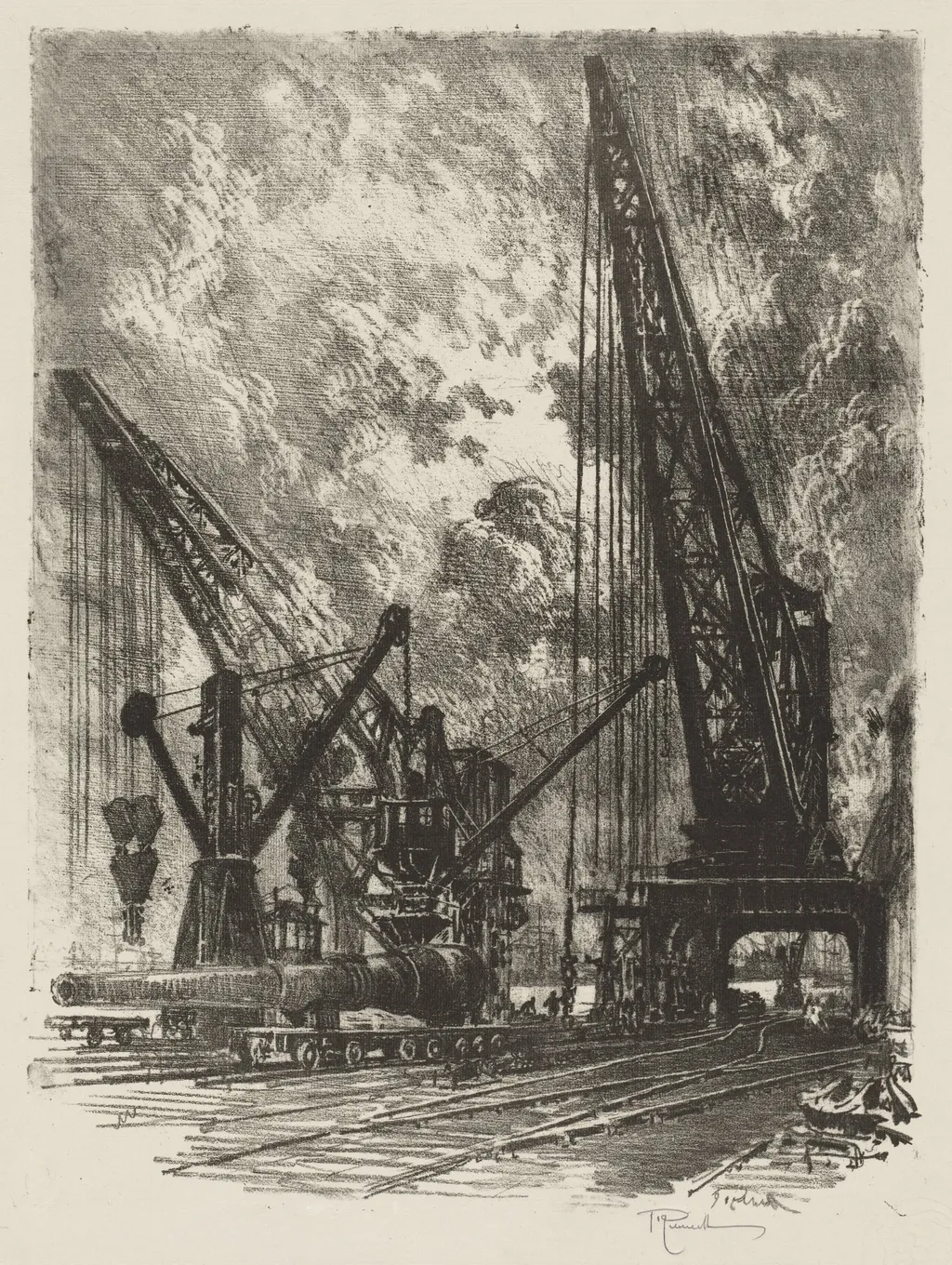 English War Work: Taking the Big Gun Away, by Joseph Pennell, 1916