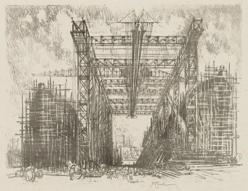 English War Work: The Gantry (A Merchant Shipyard), by Joseph Pennell, 1916