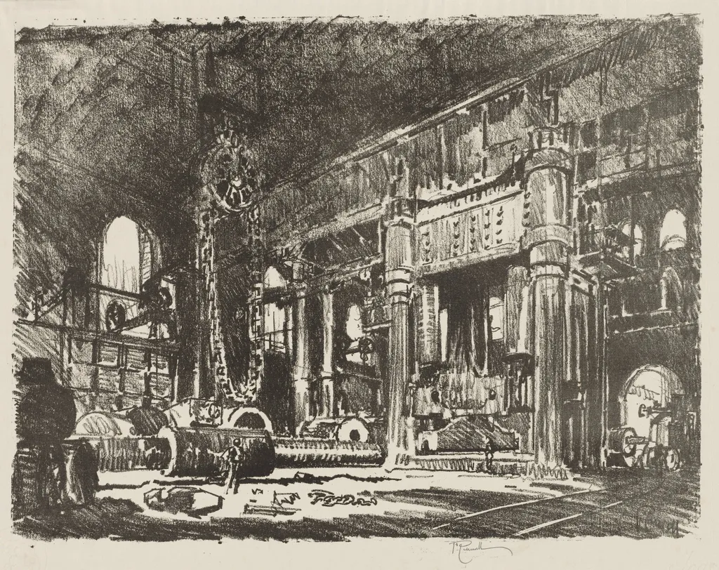 English War Work: The Gun Forge, by Joseph Pennell, 1916