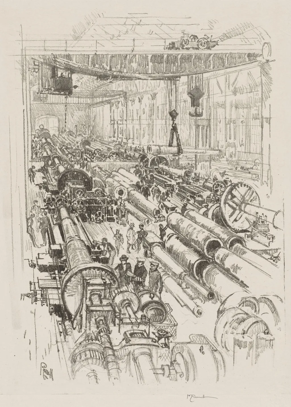 English War Work: The Gun Shop, by Joseph Pennell, 1916