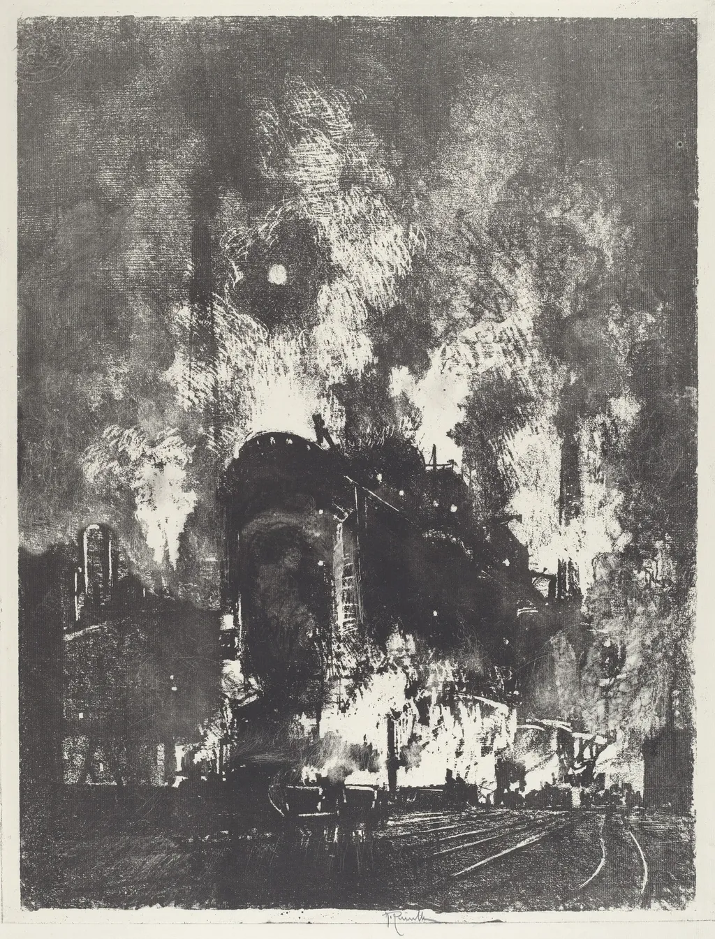 Furnaces at Night, by Joseph Pennell, ink, 1916
