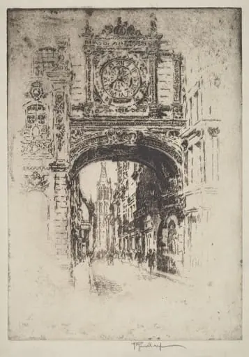 Grosse Horloge, Rouen, by Joseph Pennell