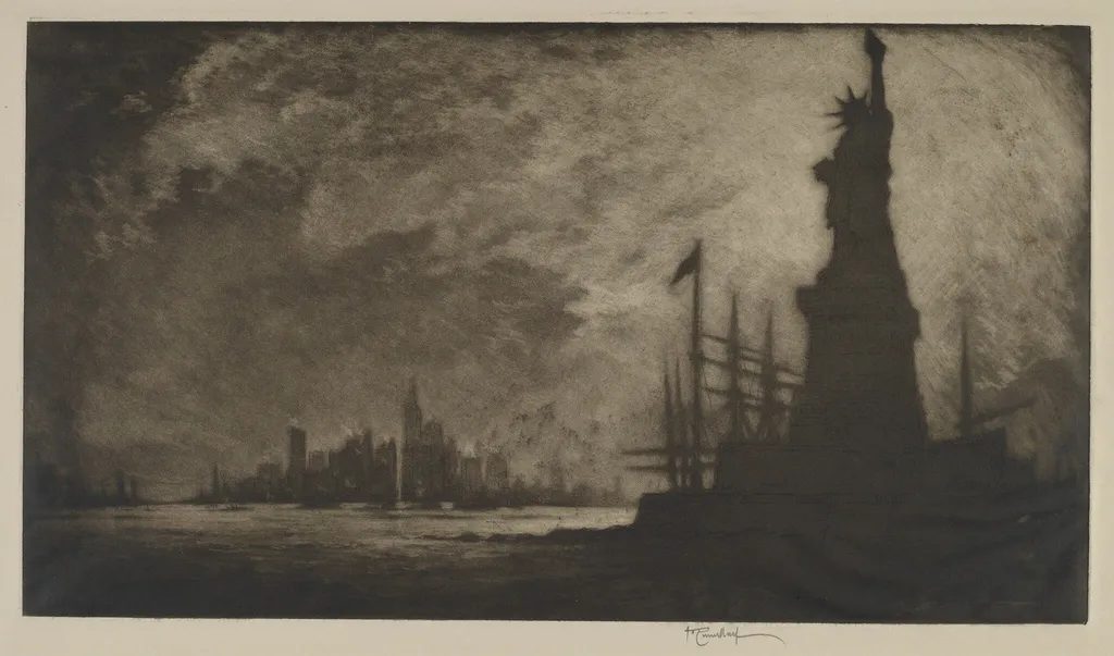 Hail America, by Joseph Pennell, ink, 1908