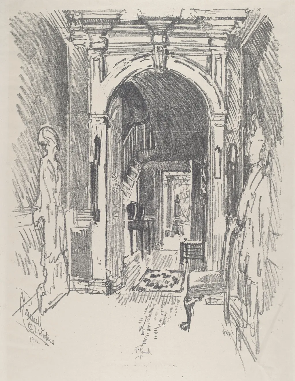Hallway at Dr. Wister's, by Joseph Pennell, ink, 1912