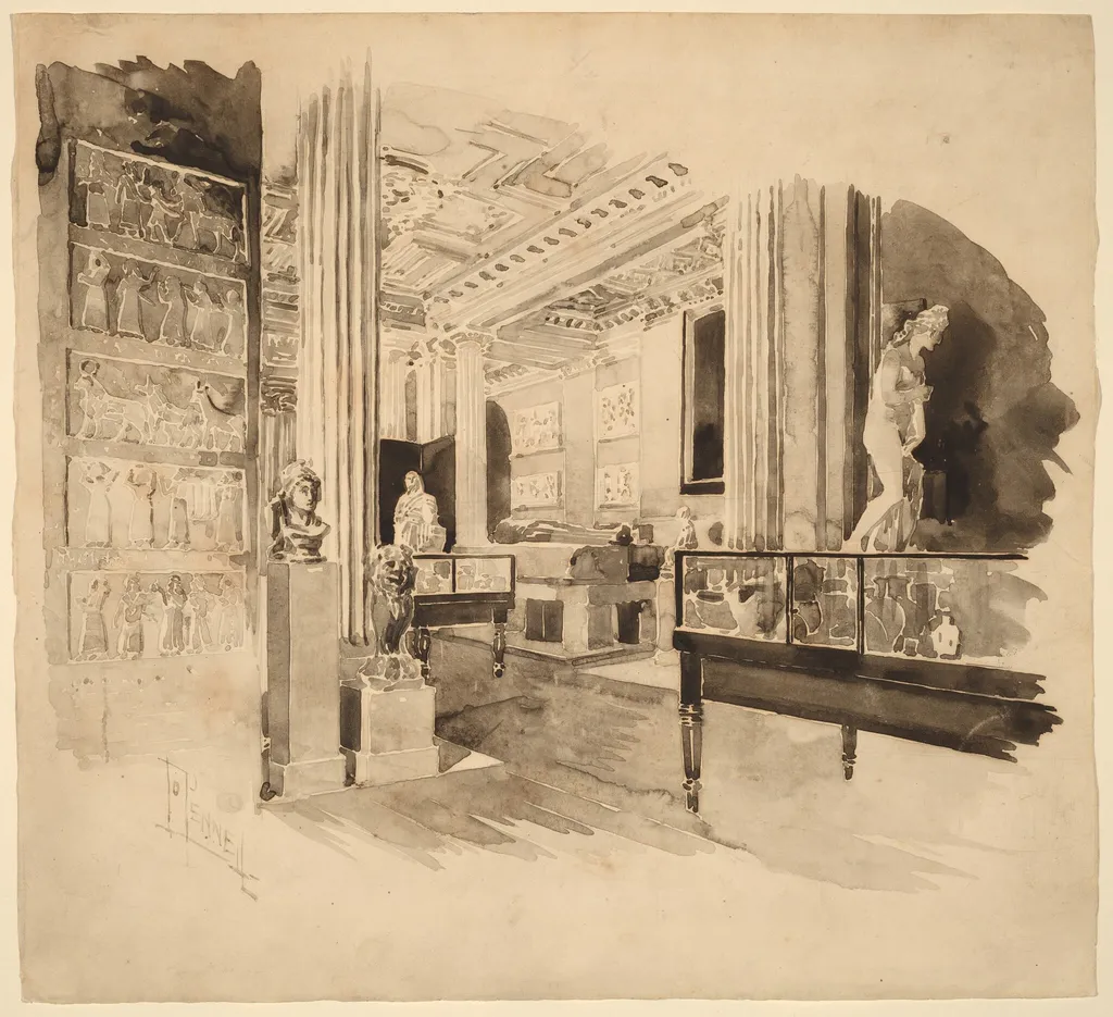 Interior, Fitzwilliam Museum, by Joseph Pennell, ink, 1894