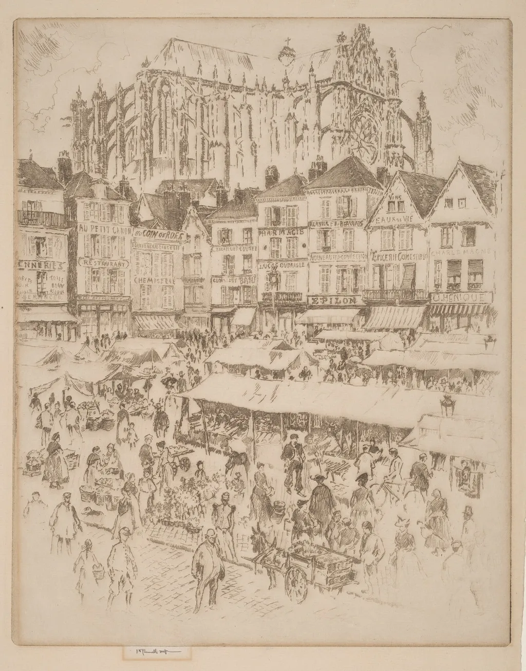 La Place, Beauvais, by Joseph Pennell, ink, 1907