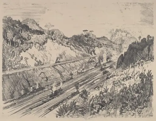 Looking up the Cut from Bas Obispo, by Joseph Pennell
