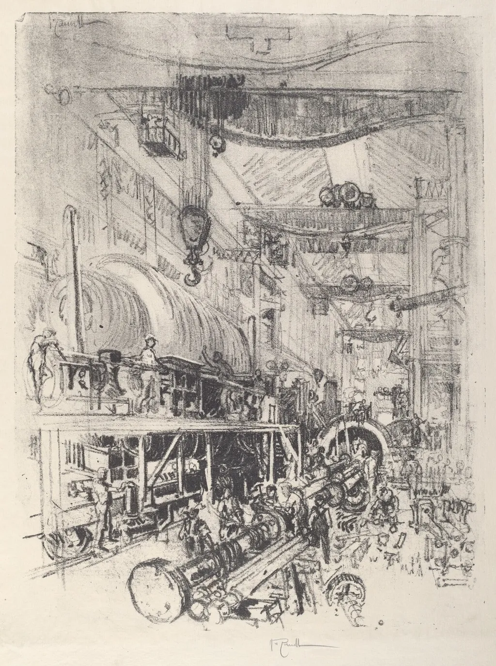 Making a Turbine Engine, by Joseph Pennell, ink, 1917