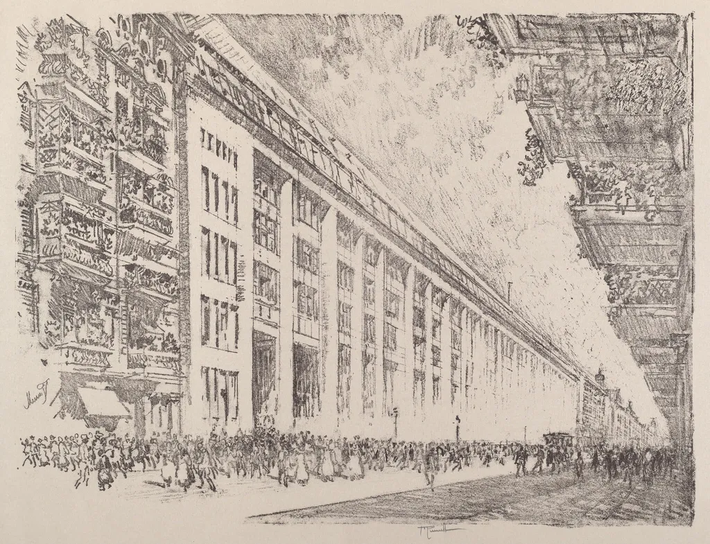 Mid-day, General Electric Works, Berlin, by Joseph Pennell, ink, 1921
