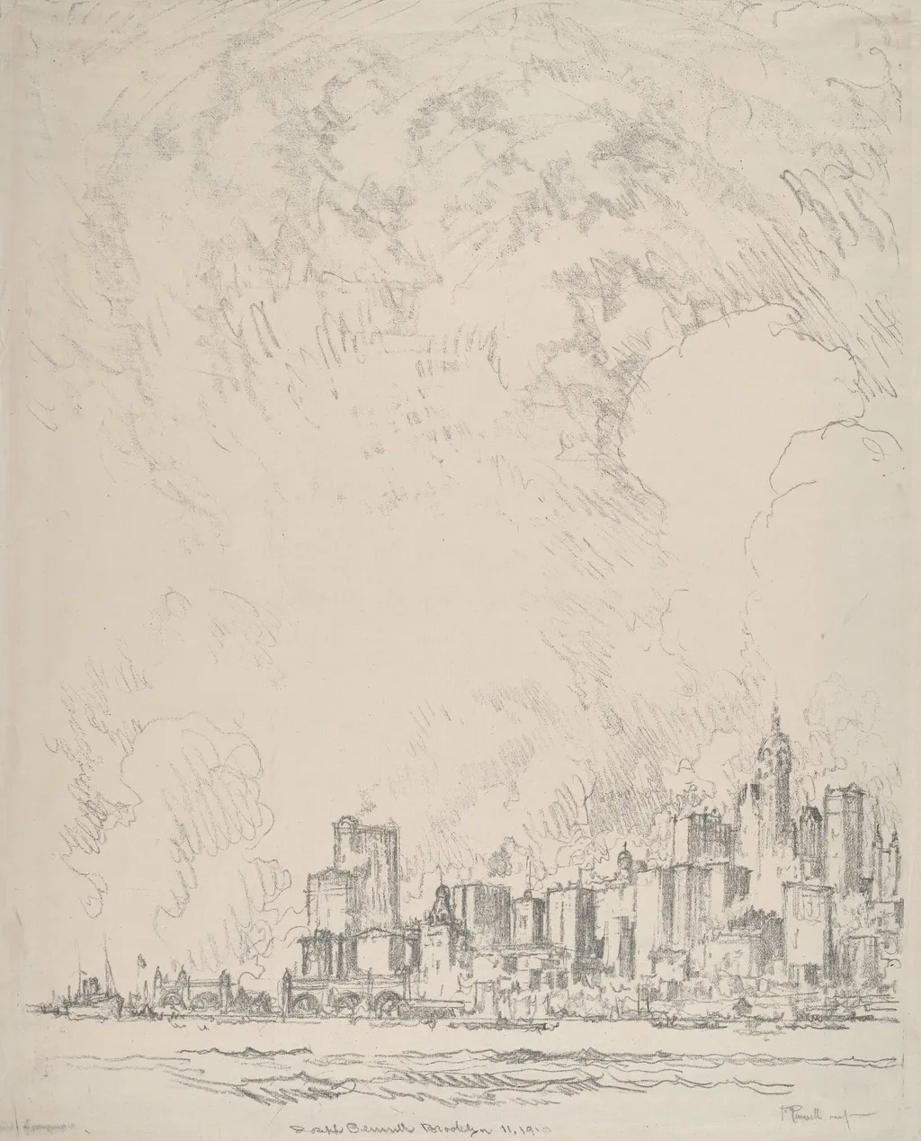 New York from Brooklyn, by Joseph Pennell, ink, 1910