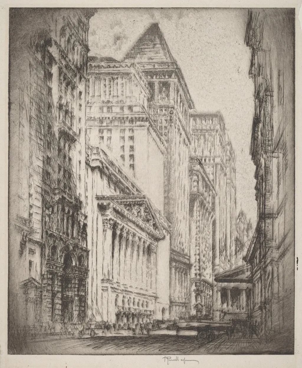 New York Stock Exchange, by Joseph Pennell, ink, 1923