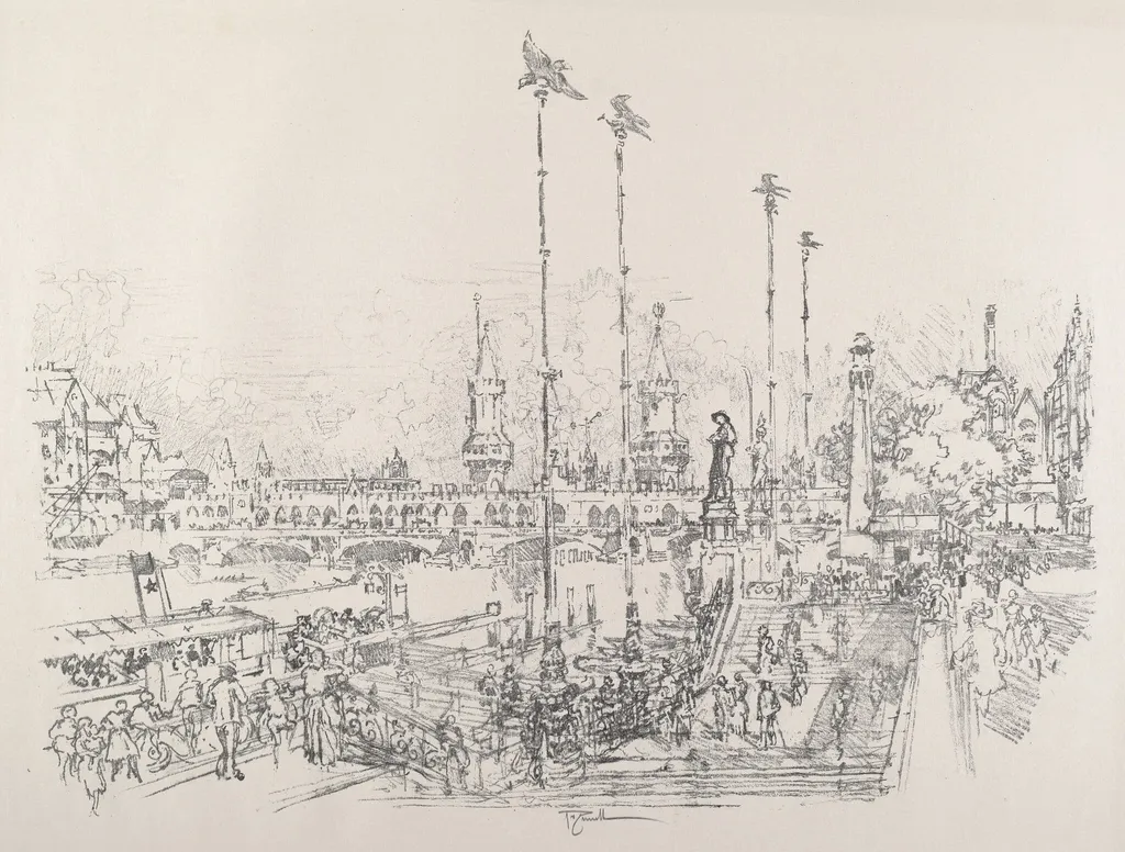 Oberbaum-Brucke, Berlin, by Joseph Pennell, ink, 1921