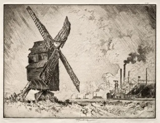 Old and New Mills, Valenciennes, France, by Joseph Pennell