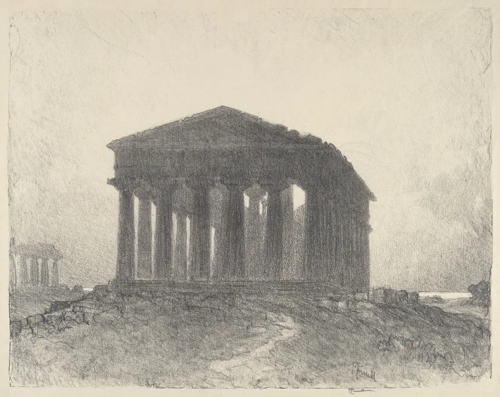 Paestum, Evening, by Joseph Pennell, ink, 1913