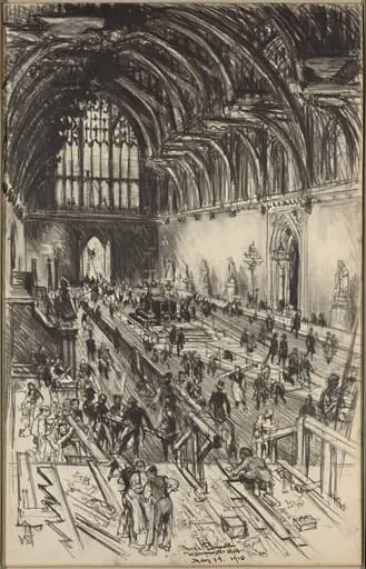 Preparations for the Lying in State of Edward VII, by Joseph Pennell
