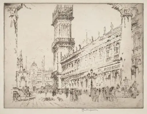 Rebuilding the Campanile, Venice, No.II, by Joseph Pennell