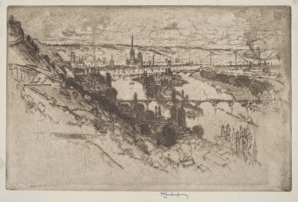 Rouen, from Bon Secours, by Joseph Pennell, ink, 1907
