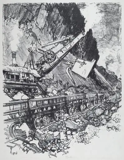 Steam Shovel in the Cut at Bas Obispo, by Joseph Pennell