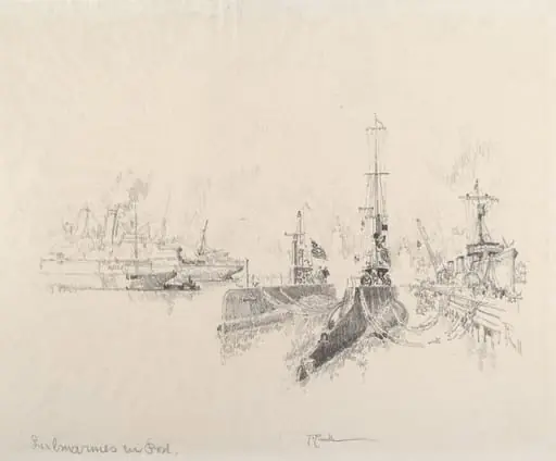 Submarines in Port, by Joseph Pennell