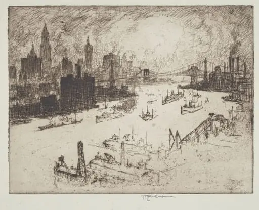 Sunset, from Williamsburg Bridge, by Joseph Pennell