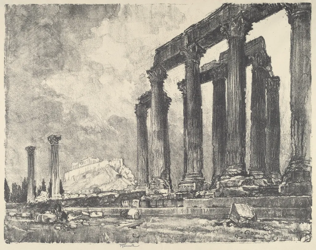 The Acropolis from the Temple of Jupiter, Athens, by Joseph Pennell, ink, 1913